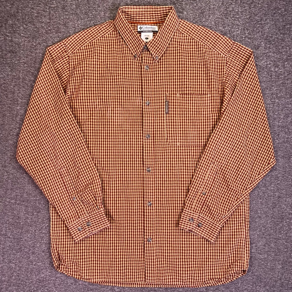 Columbia Shirt Mens Large Brown Plaid Casual Outdoor Cotton Retro Hiking Utility